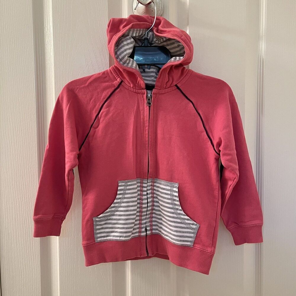 Hanna Andersson Pink Zip Hoodie Elbow Patches Piping Cotton Girls Size 110 US 5